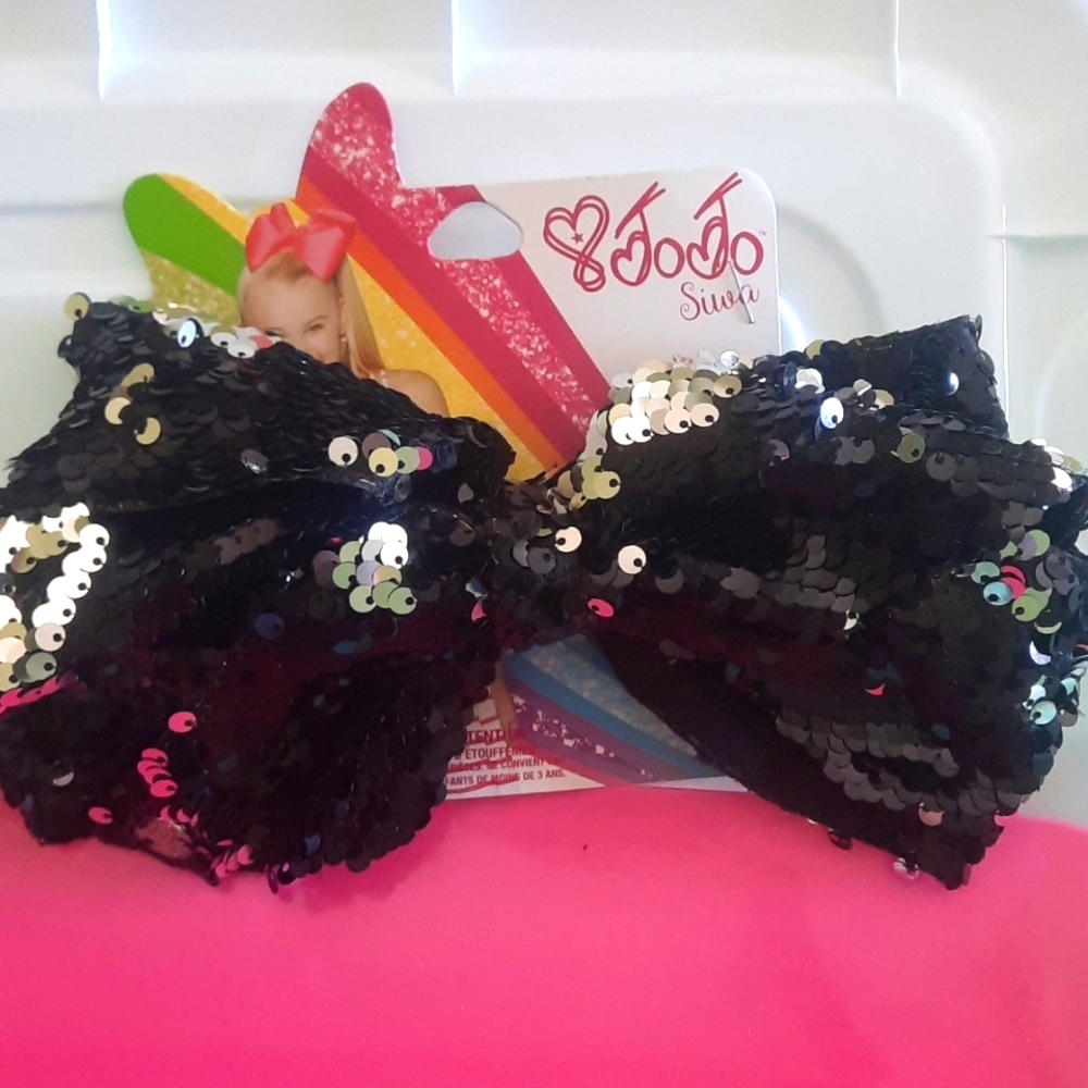 JoJo Siwa Black and Silver Sequined Oversized Bow